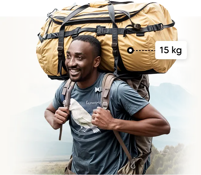 Nosič na Kilimandžáru nese 15kg expediční cestovní tašku Nosič na Kilimandžáru nese 15kg expediční cestovní tašku